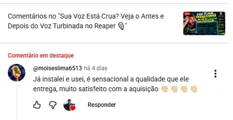 Comentário real de @moiseslima6513 no YouTube: Já instalei e usei, é sensacional a qualidade que ele entrega, muito satisfeito com a aquisição